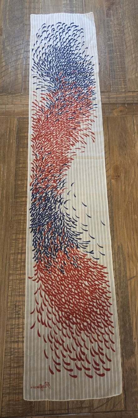 Ralfeaux scarf features a vibrant red And Blue abstract pattern